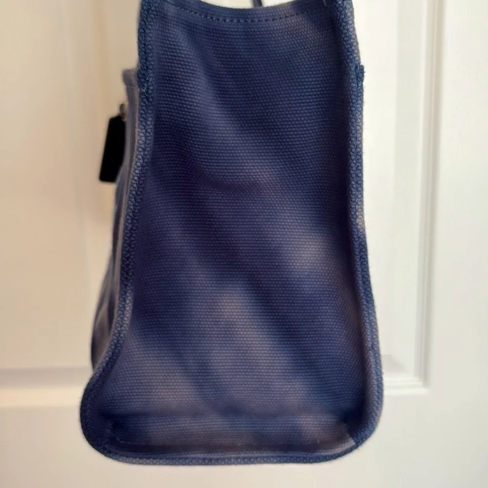Coach Navy Blue Canvas Tote with Embroidered Logo